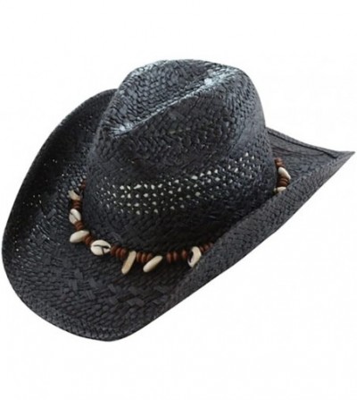 Cowboy Hats Straw Country Cowboy Hat- Beads - Black - CV17AZI8D53