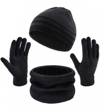 Skullies & Beanies Men's Winter Beanie Hat- Warm Knit Scarf and Touch Screen Gloves Set- 3 Pieces - Grey - C3192WD8XIZ
