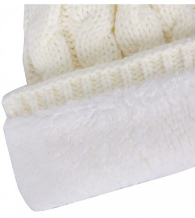Skullies & Beanies Women's Winter Ribbed Knit Faux Fur Pompoms Chunky Lined Beanie Hats - White - CF186QOC6NA
