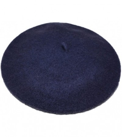 Berets Women's Solid Color Classic French Style Beret Beanie Hat - Navy Blue - CZ11Y7M5JK5