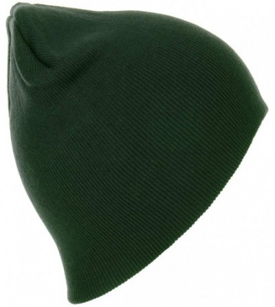 Skullies & Beanies Thick Plain Knit Beanie Slouchy Cuff Toboggan Daily Hat Soft Unisex Solid Skull Cap - Dark Green - C218LMT...