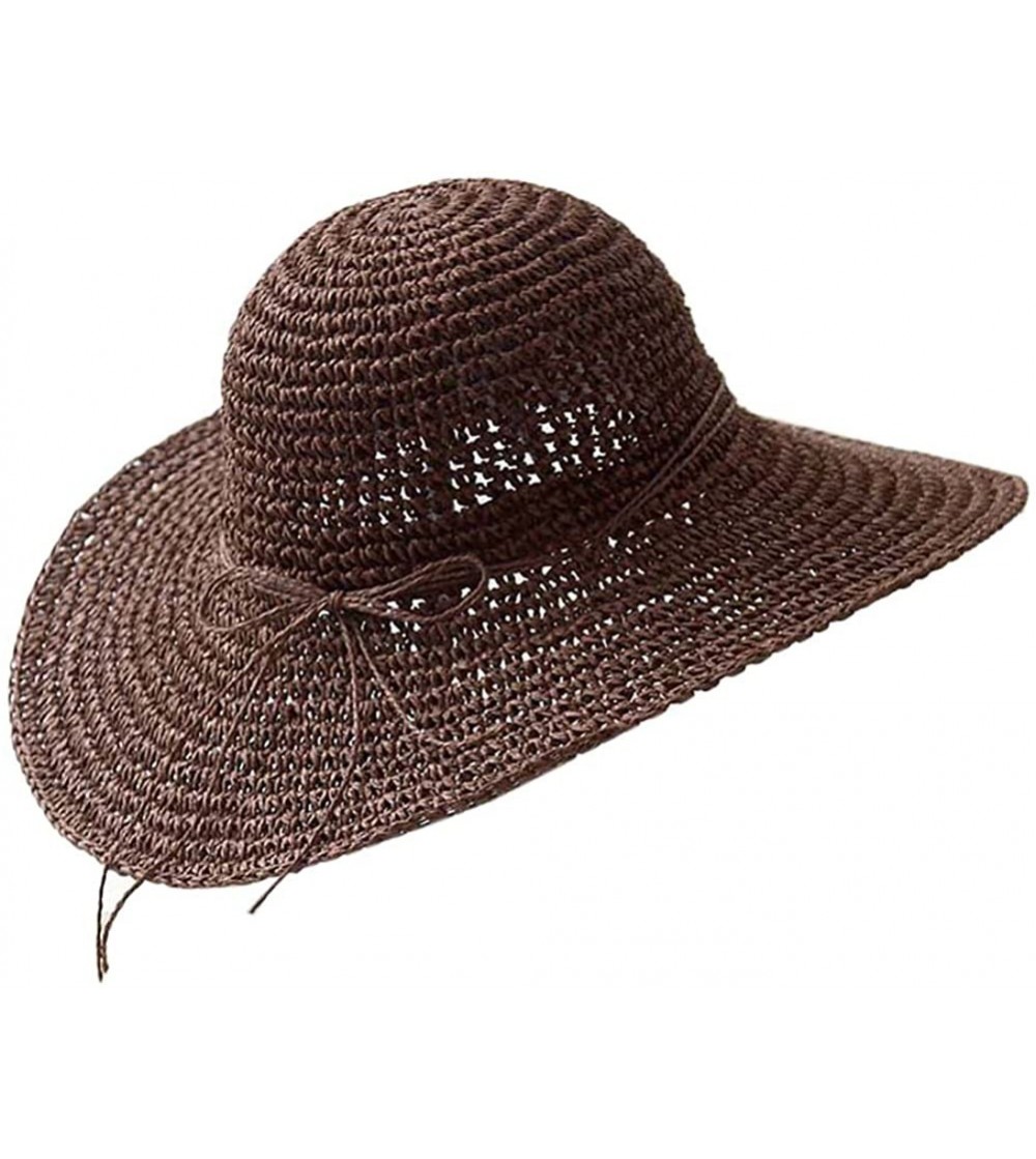 Sun Hats Floppy Straw Hat Wide Brim Wide Brim Caps Foldable Summer Beach Sun Hats for Women and Girls - Coffee - C718EM9IT7Z