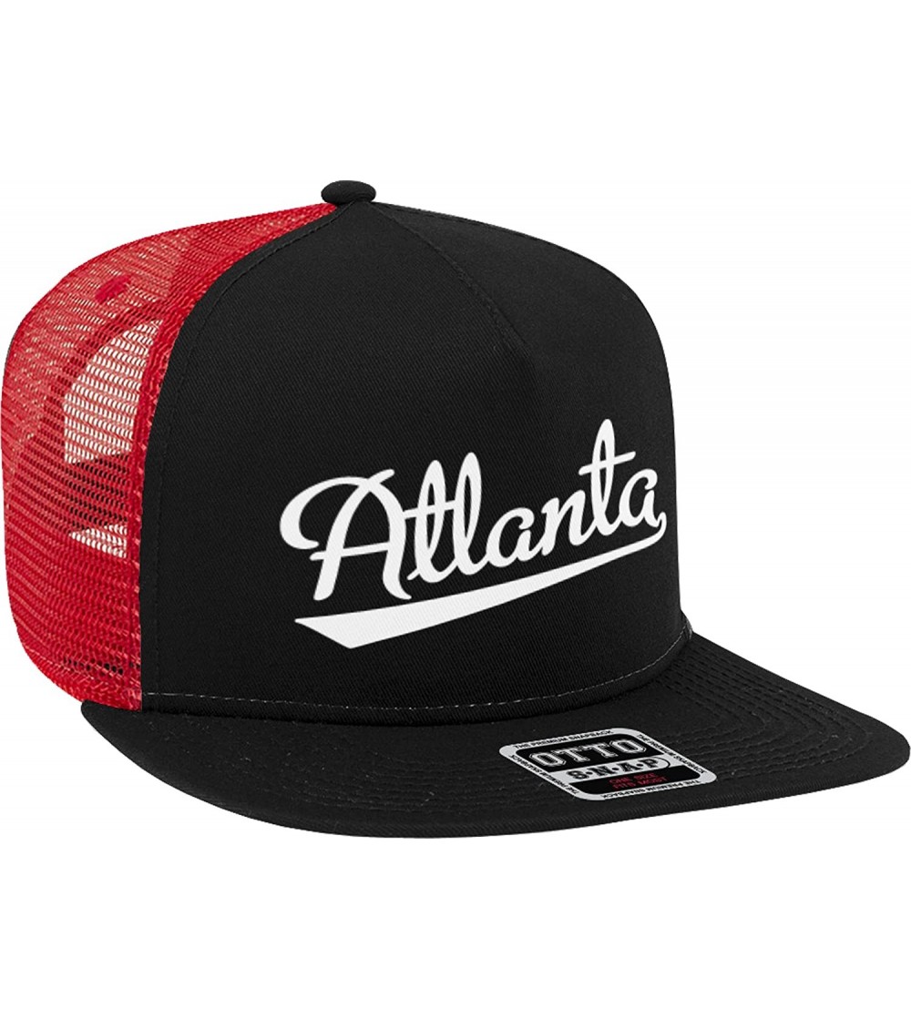 Baseball Caps Atlanta Script Baseball Font Snapback Trucker Hat - Black/Red - CW18D0IA224