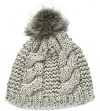 Skullies & Beanies Ireland Knitted Oatmeal Speckled Wool Fur Bobble Hat - CQ12F87HRP7
