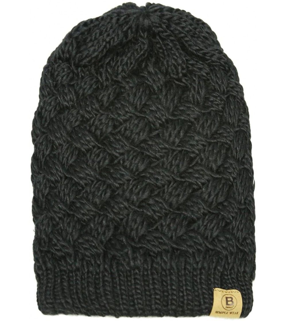 Skullies & Beanies Unisex Warm Chunky Soft Stretch Cable Knit Beanie Cap Hat - 1715 Black - C9188CX07MA