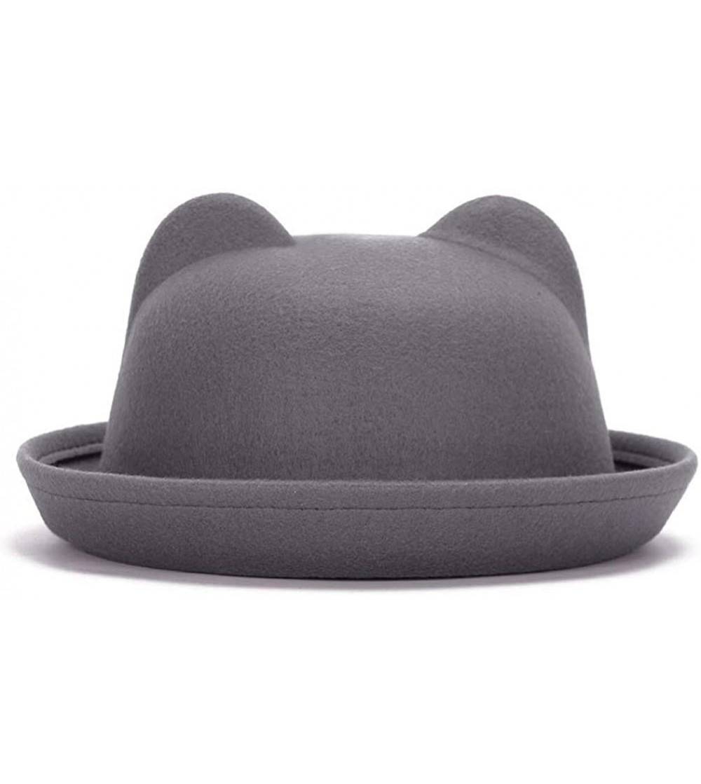 Bucket Hats Women's Candy Color Wool Rool Up Bowler Derby Cap Cat Ear Hat - 2 - C018HGEDA50