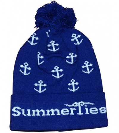 Skullies & Beanies Winter Hat with Pom Pom - Anchor - White on Navy - CX128G4O10D
