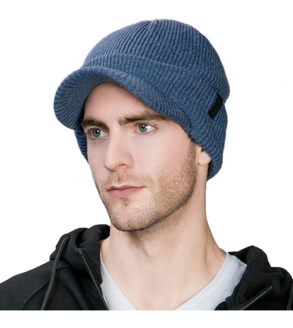 Skullies & Beanies Wool Visor Beanie for Men Winter Knit Hat Scarf Sets Neck Mask - 99205blue - CO18XEQ2GZE