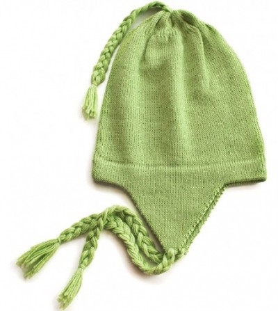 Skullies & Beanies 100% Alpaca Wool Knit Beanie Cap with Ear Flaps- Chullo Hat Women Men- One Size - Mint Green - CJ189043A3X