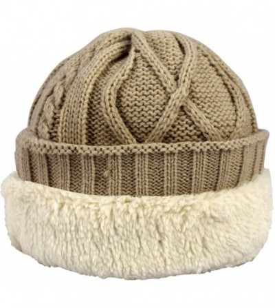 Skullies & Beanies Sherpa Fleece Lined Unisex Diamond Knit Winter Beanie Hat Cap - Taupe 01 - CT1884W7GHH