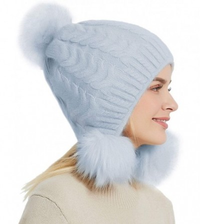 Skullies & Beanies Womens Winter Knit Slouchy Beanie Hat Faux Fur Pom Pom Warm Knitted Skull Cap - Grey - C118X8QKN74