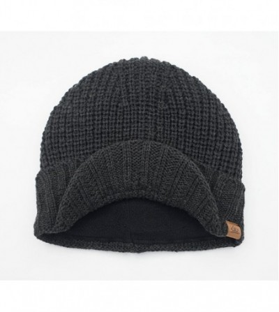 Skullies & Beanies Men's Outdoor Newsboy Hat Winter Warm Thick Knit Beanie Cap with Visor - Dark Gray - CN126Z654E1