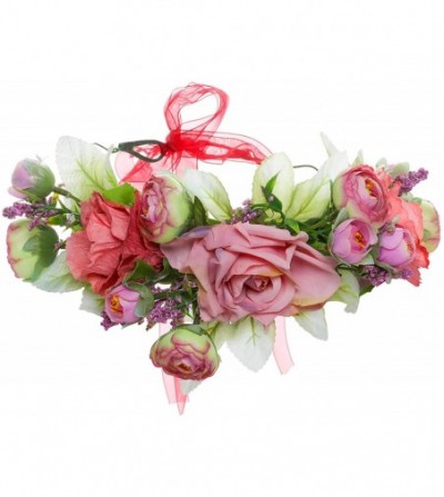 Headbands Adjustable Flower Crown Headband - Flower Headband for Women Girl Floral Festival Wedding Party Wreath - Red-2 - CY...