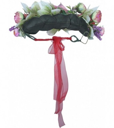 Headbands Adjustable Flower Crown Headband - Flower Headband for Women Girl Floral Festival Wedding Party Wreath - Red-2 - CY...