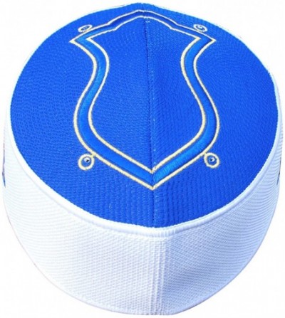 Skullies & Beanies Exclusive Royal Blue White Golden Embroidered Sandal Kufi Crown Cap - CX17YHE7Y9W