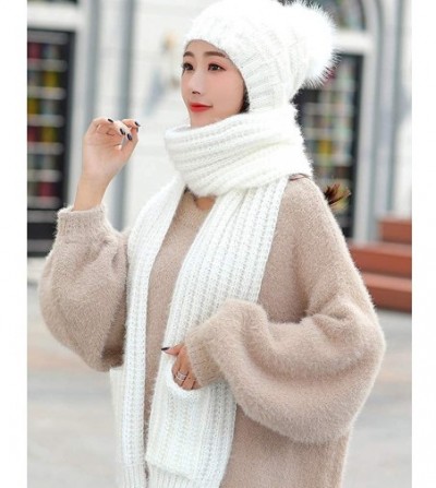 Skullies & Beanies Knitted Hat Scarf Set Fashion Winter Warm Knitted Hat with Attached Scarf for Womens Girls - White - CG18Y...