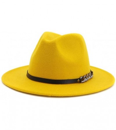 Fedoras Men & Women Belt Buckle Fedora Hat Wide Brim Floppy Panama Hat - A-yellow - C818T79ZKGR