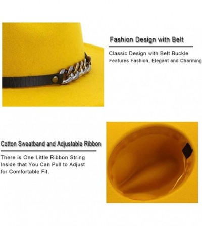 Fedoras Men & Women Belt Buckle Fedora Hat Wide Brim Floppy Panama Hat - A-yellow - C818T79ZKGR