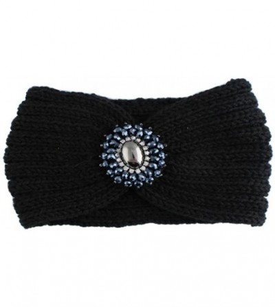 Headbands Retro Bohemian Beads Cable Knitted Winter Turban Ear Warmer Headband - Black - CU189N4UXQ2