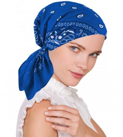Skullies & Beanies Paisley Bandana Scarf Pre Tied Cotton Chemo Hat Beanie Turban Headwear for Cancer - 12- Royal Blue - CP12J...