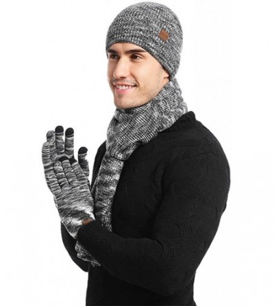 Skullies & Beanies Fashion Cute Unisex Knitted Scarf Beanie Hat and Gloves Set Stretch Hat Scarf and Mitten Set - Black - CA1...