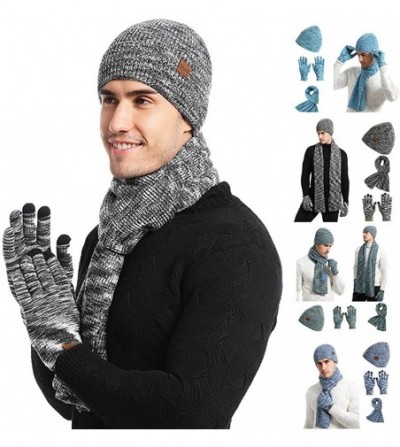 Skullies & Beanies Fashion Cute Unisex Knitted Scarf Beanie Hat and Gloves Set Stretch Hat Scarf and Mitten Set - Black - CA1...