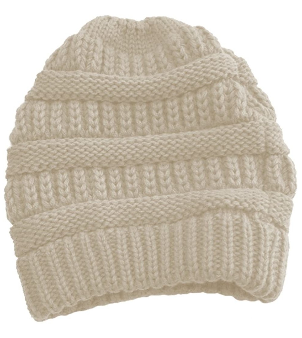 Skullies & Beanies Cable Knit Slouchy Beanie Skull Cap - Winter White - C61250C5H8T