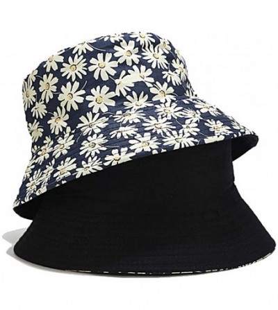 Bucket Hats Reversible Cotton Bucket Hat Multicolored Fisherman Cap Packable Sun Hat - Navy Camellia - C0196EL74GM
