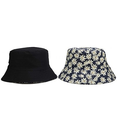 Bucket Hats Reversible Cotton Bucket Hat Multicolored Fisherman Cap Packable Sun Hat - Navy Camellia - C0196EL74GM