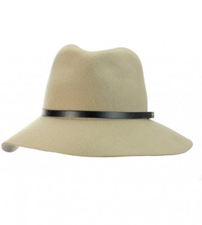 Bucket Hats Exclusive Women's Push Pin Band Wool Flop Brim Fedora Hat - Beige - CA1274IMNON