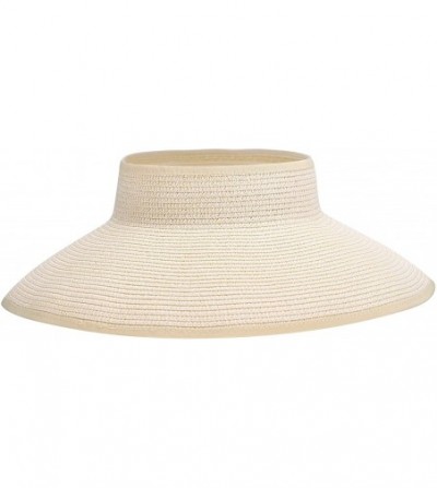 Sun Hats Womens UV Protective Floppy Sun Hat Wide Brim Beach Packable Straw Visor - Beige White Mix - CV1803U4CCR