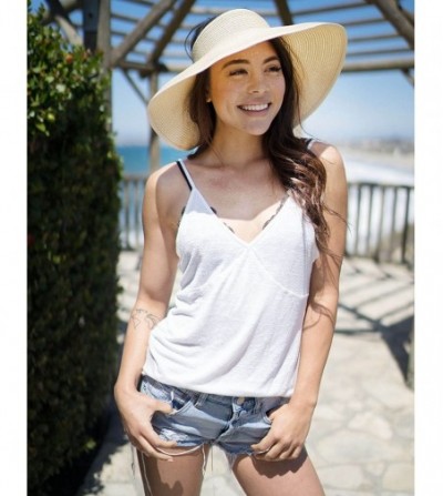 Sun Hats Womens UV Protective Floppy Sun Hat Wide Brim Beach Packable Straw Visor - Beige White Mix - CV1803U4CCR
