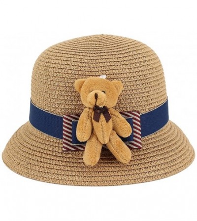 Sun Hats Girls Large Brim Sunhat Wavy Beach Straw Hat Cute Sun Cap - Khaki - CR12NZ70U6V