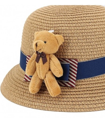 Sun Hats Girls Large Brim Sunhat Wavy Beach Straw Hat Cute Sun Cap - Khaki - CR12NZ70U6V