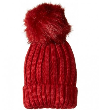 Skullies & Beanies Women's Knit Beanie with Oversized Pom - Red - C318E59SGUC