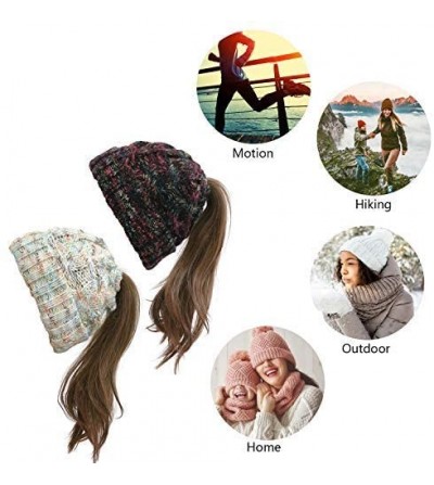 Skullies & Beanies 2 Pack Ponytail Hat Women Beanie Winter Knit Soft Hat Warm Stretch Cable Knit Hat Cap - CH18AU529ZT