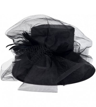 Sun Hats Kentucky Derby Hat Wide Brim Flounce Cocktail Tea Party Bridal Dress Church Hat - Ruffle-black - C317XMQY7QH