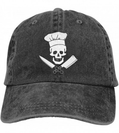 Baseball Caps Unisex Skull-Chef Cooking Skull Vintage Jeans Adjustable Baseball Cap Cotton Denim Dad Hat - Black - CC18KZZ248H