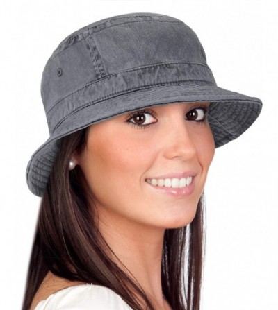 Bucket Hats Washed Cotton Denim Bucket Hat Packable Summer Travel Outdoor Fishing Cap - "Grey (Head Circumference 24 1/4"")" ...