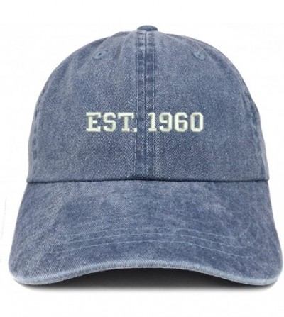 Baseball Caps EST 1960 Embroidered - 60th Birthday Gift Pigment Dyed Washed Cap - Navy - C6180QIAMUG