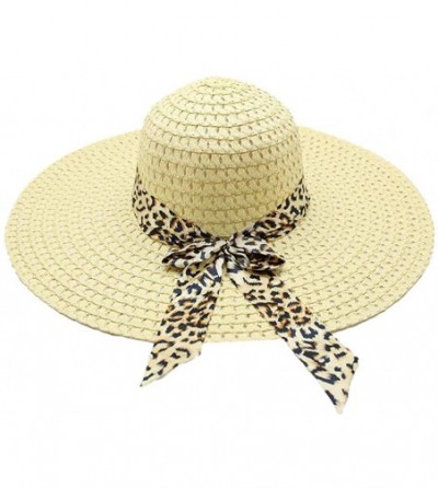 Sun Hats Sunhat for Women - Elegant Leopard Bowknot Folding Beach Cap Big Brim Straw Hat Sunshade Floppy Wide Brim Hats - C01...