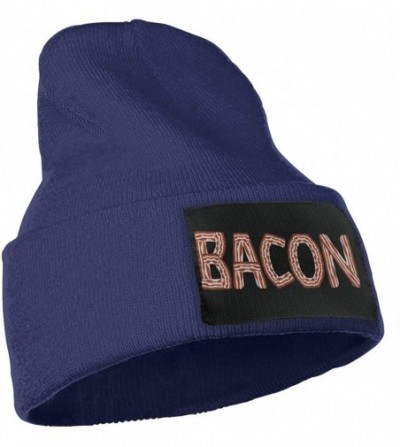 Skullies & Beanies Bacon Warm Winter Hat Knit Beanie Skull Cap Cuff Beanie Hat Winter Hats for Men & Women Navy - CQ18O6ASXY6