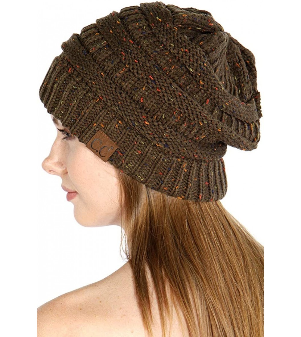 Skullies & Beanies USA Trendy Warm Chunky Soft Stretch Cable Knit Slouchy Beanie - Confetti New-olive - C818M5AAMLG