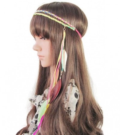 Headbands Headband Feather Women Girls Stretchy Braided Leaf Bead Hair Tassels Clothes - Colorful - CD18C7X4XY0