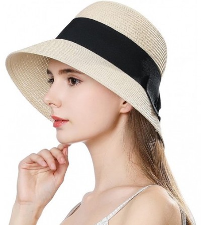 Sun Hats Summer Beach Straw Hat for Women Wide Brim Sunhat UV Protection Packable Foldable Ladies Fashion Ladies - C718DX6WULS