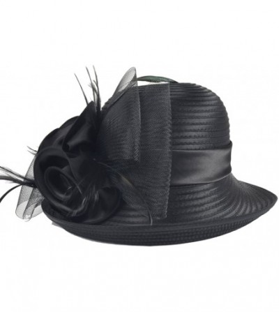 Bucket Hats Women Kentucky Derby Church Dress Cloche Hat Fascinator Floral Tea Party Wedding Bucket Hat S052 - S608-black - C...