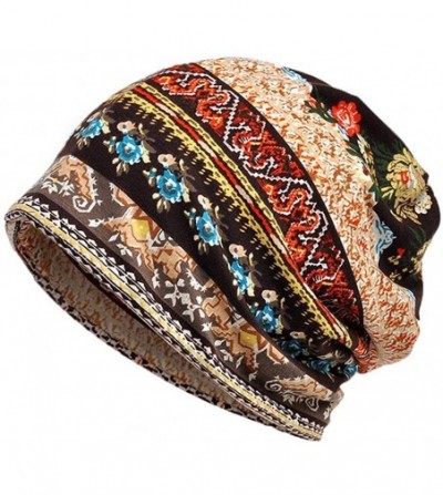 Skullies & Beanies Cotton Beanie Hat Unisex Floral Printed Beanie Chemo Cap for Cancer Patients (Coffee) - CJ18I7GETR9