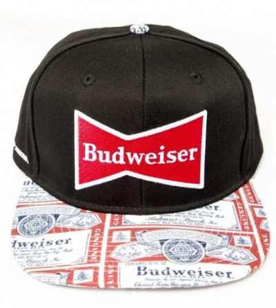Baseball Caps Budweiser Flat Bill Hat - Black Snapback- Red Logo- White/Navy- One Size - CA18ON6QEQM