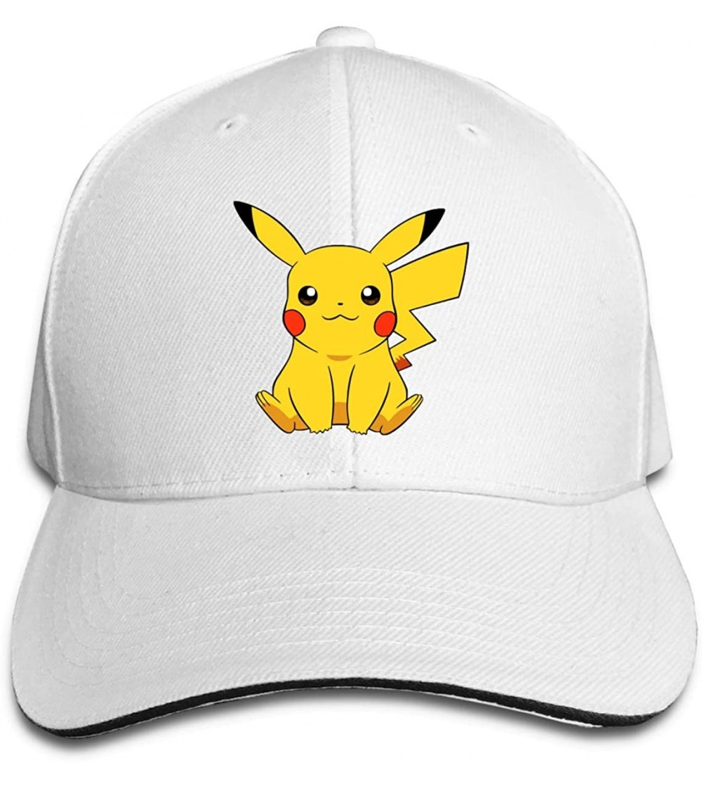Baseball Caps Unisex Pikachu Anime Cotton Snapback Caps Dry and Crisp Cool TravelMid Crown Curved Bill Tennis Cap - White - C...