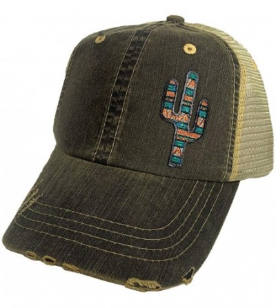 Baseball Caps Distressed Soft Mesh Snap Back Western Themed Women's Hat - Southwest Cactus – Vintage Black - C7197MLZ94R